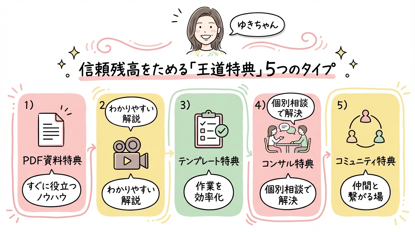 信頼残高をためる王道特典5つのタイプ グラレコ