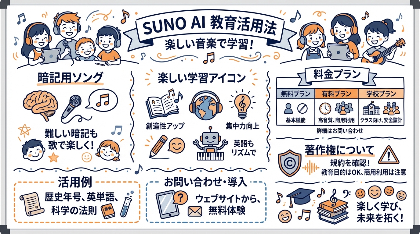 Suno AI教育活用 子供向け暗記ソング図解