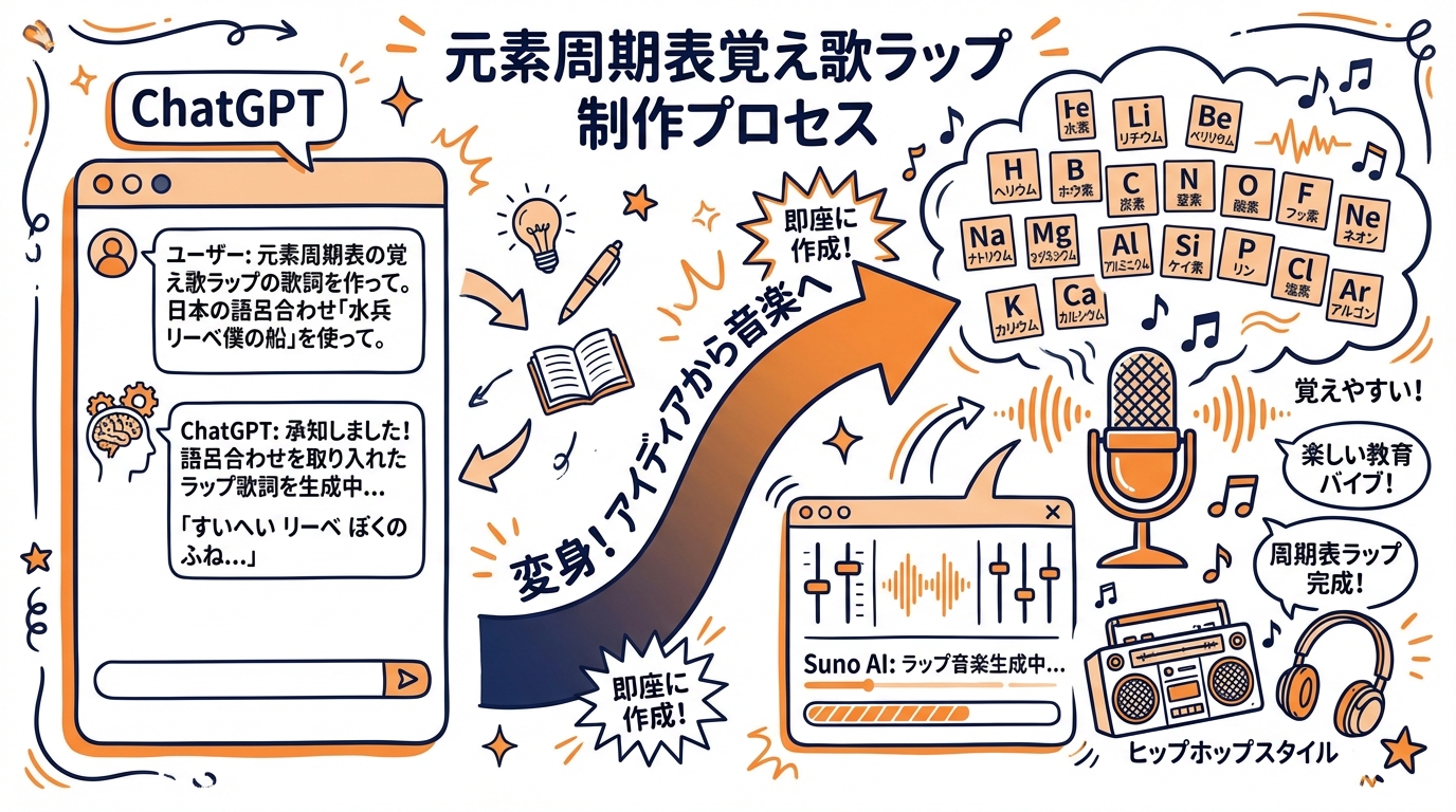 元素記号の暗記ラップ制作プロセス図解