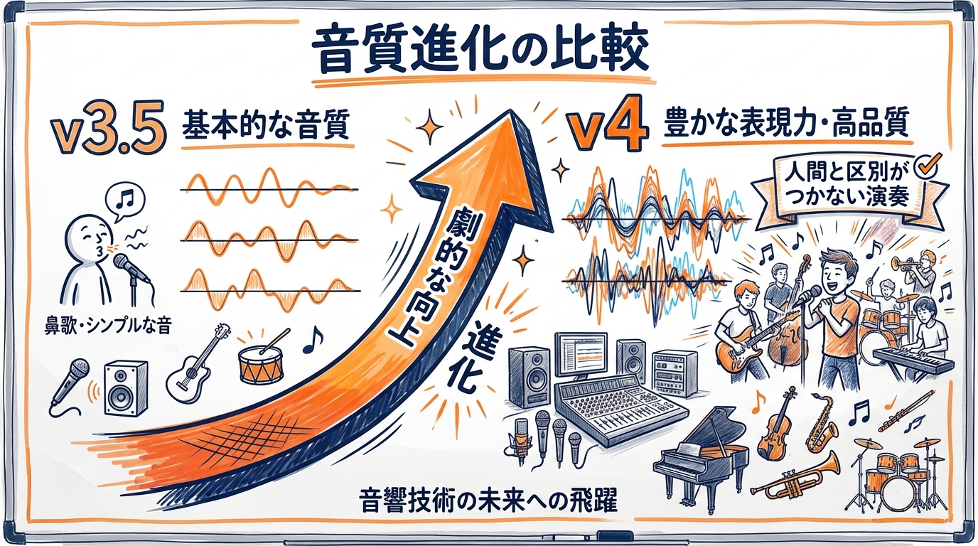 Suno AI v4音質進化 v3.5との比較図解