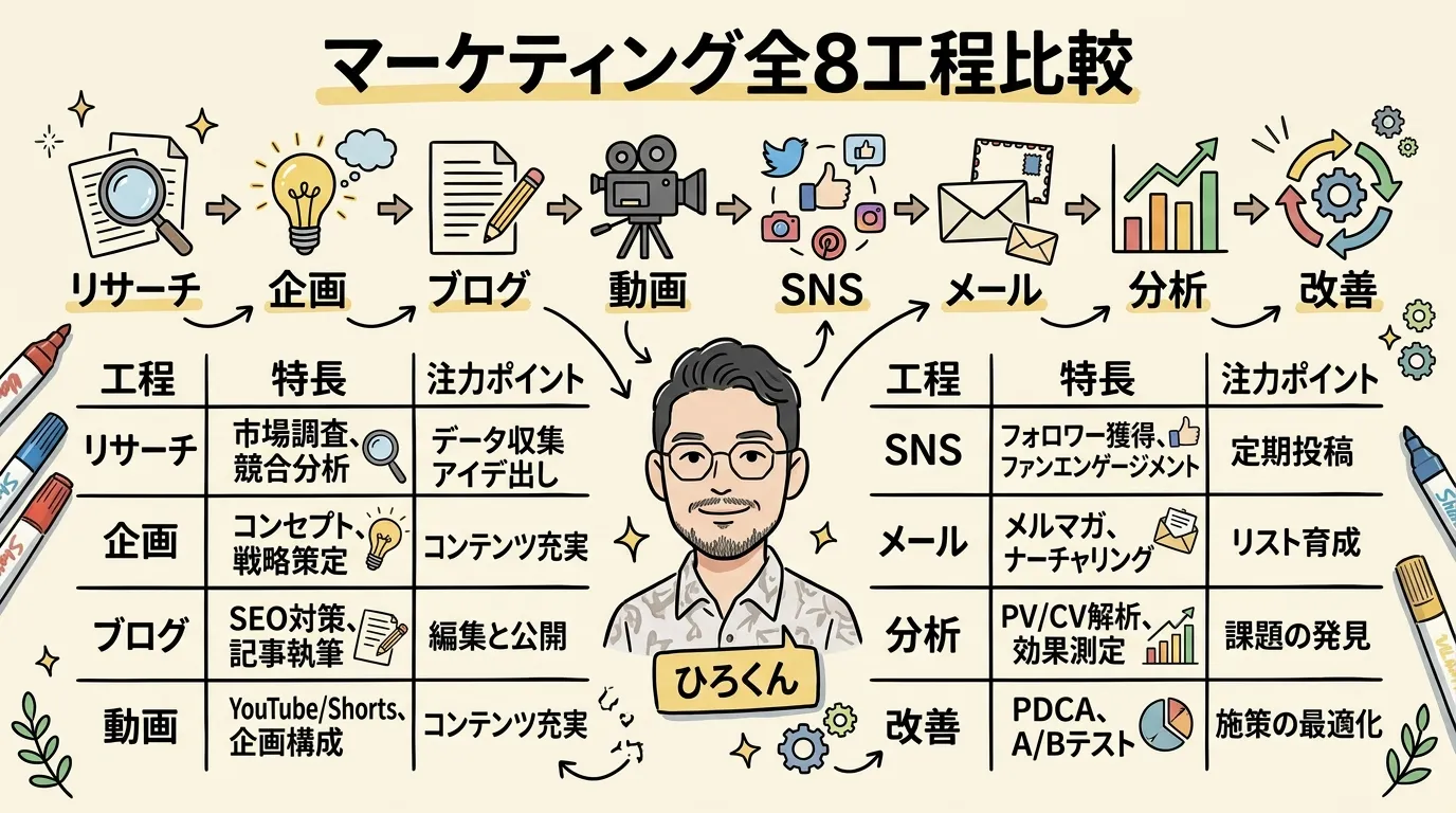 マーケティング全8工程のClaude Code vs Cowork比較表