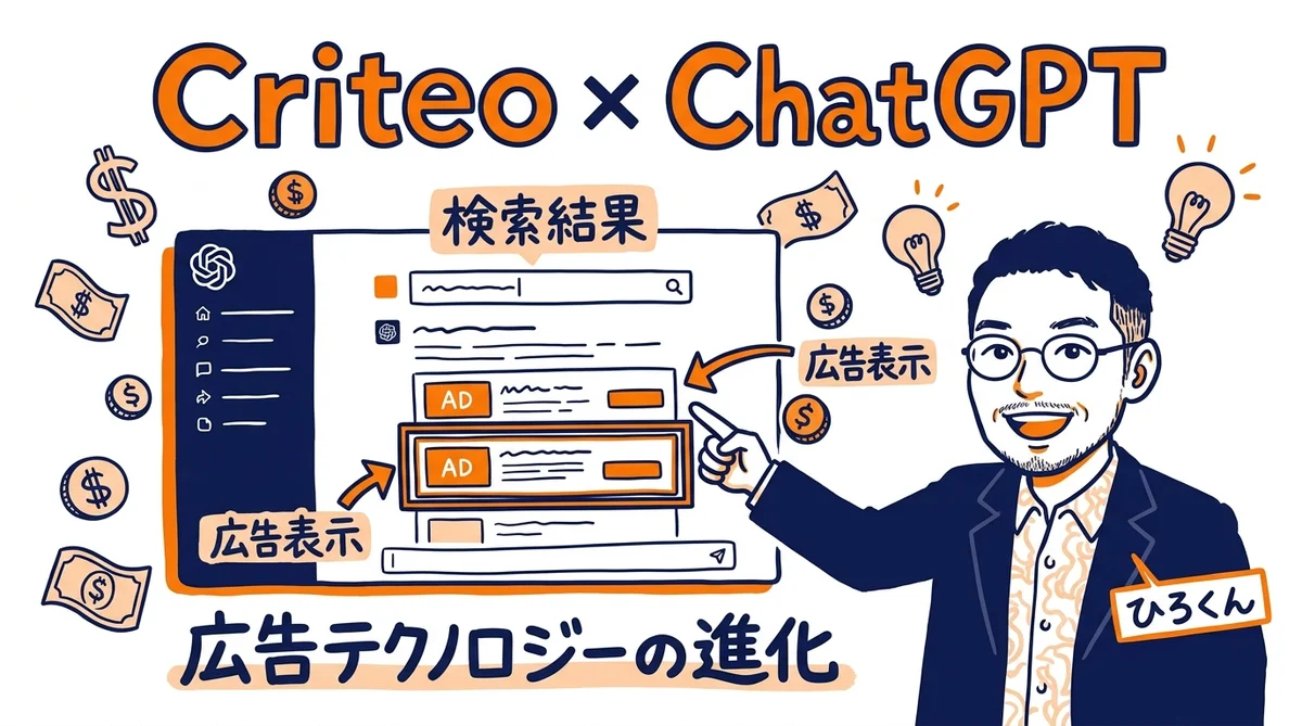 Criteo ChatGPT広告パイロット AI検索広告 グラフィックレコーディング風図解