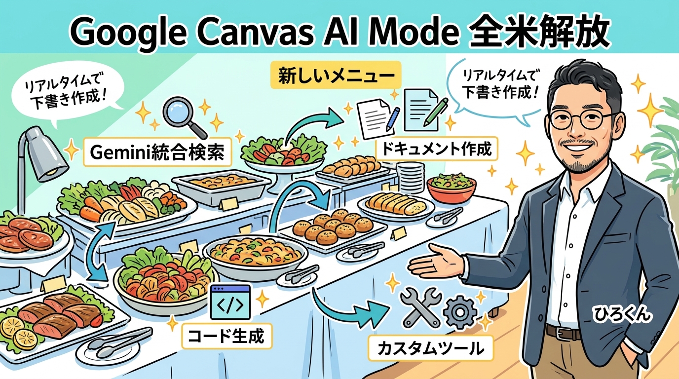 Google Canvas AI Mode全米展開 グラフィックレコーディング風図解