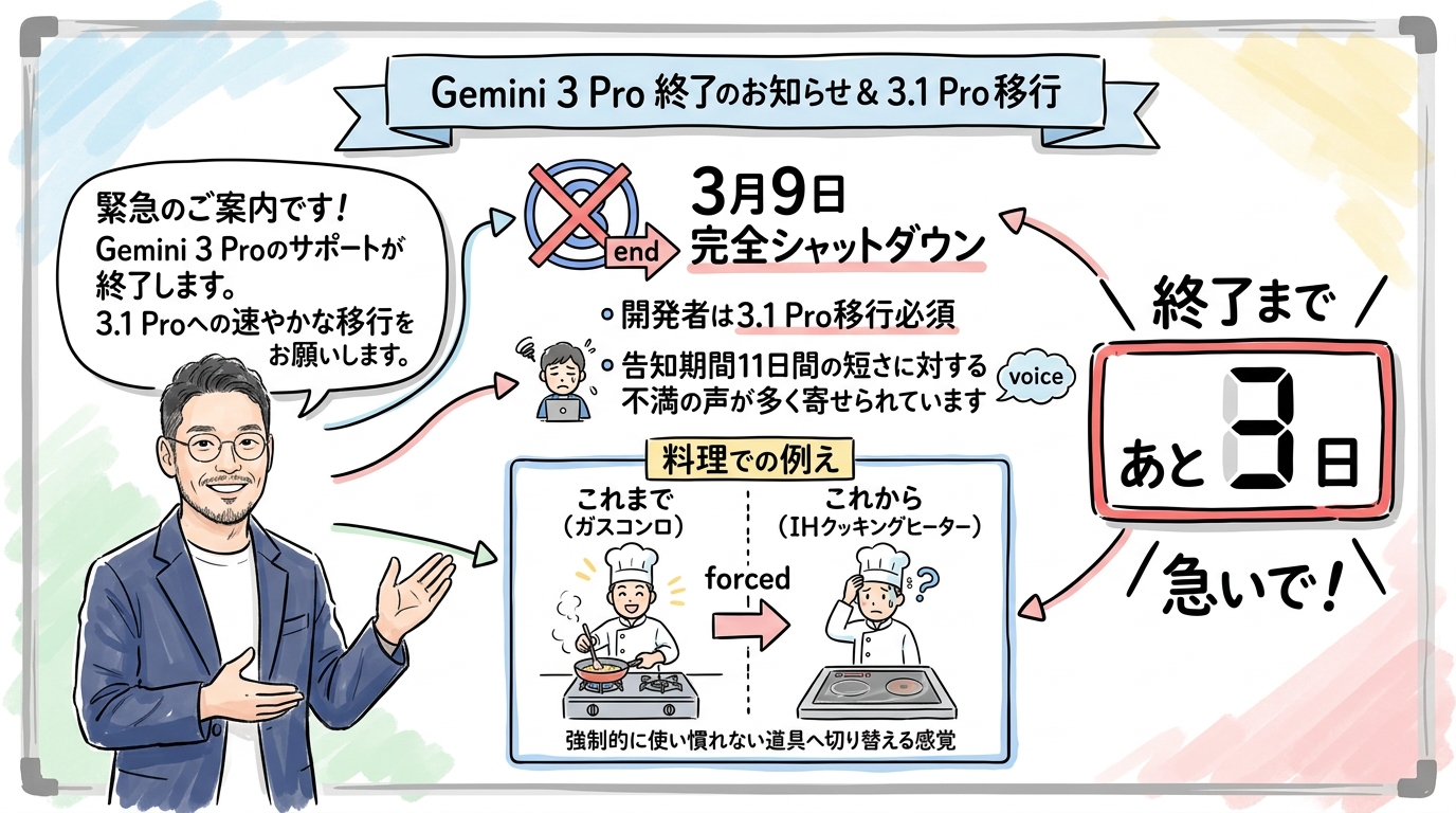 Gemini 3 Pro 3.1 Pro 移行 期限 図解