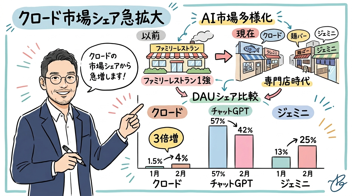Claude 市場シェア 3倍 急伸 図解