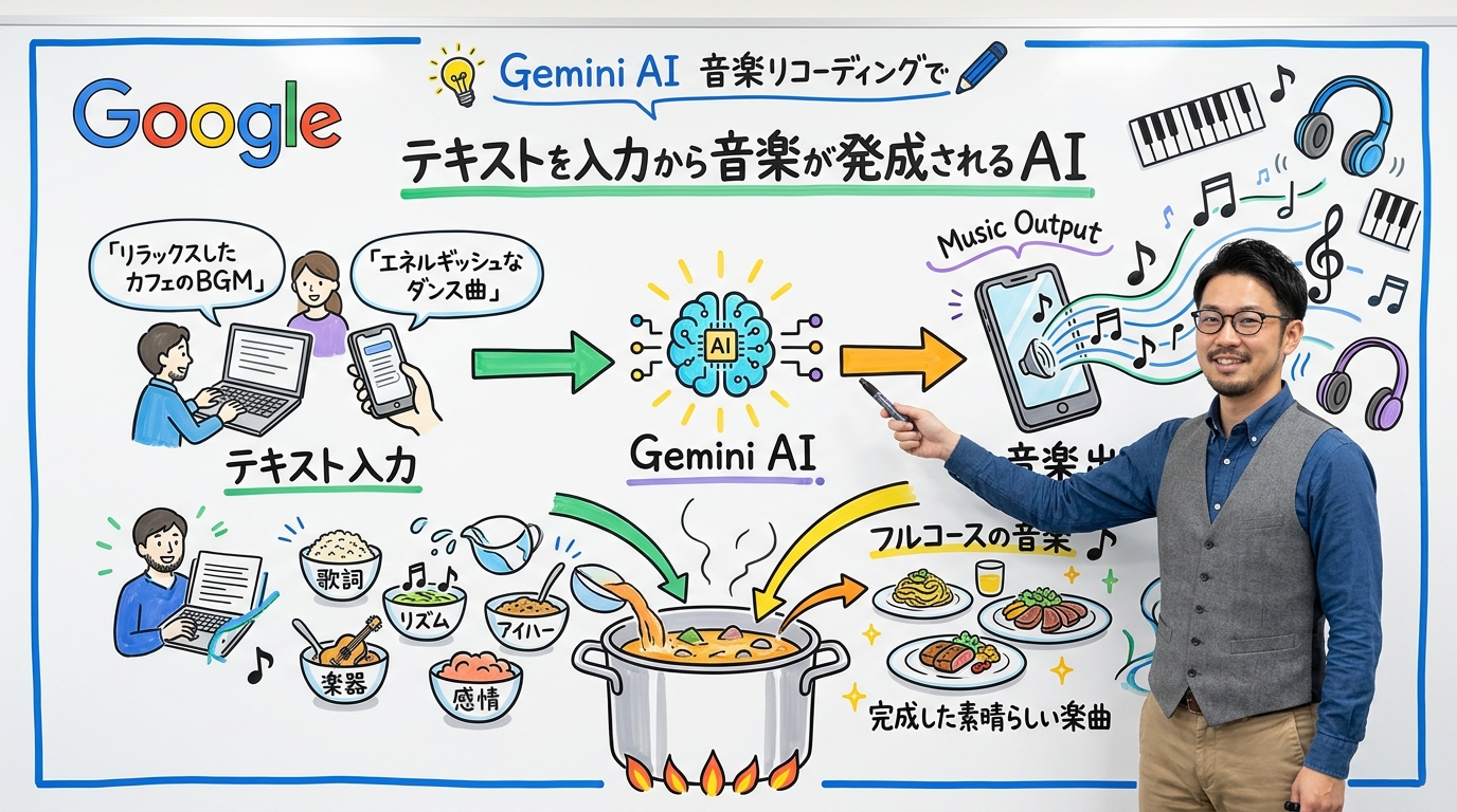 Gemini 音楽生成 テキストから作曲 図解