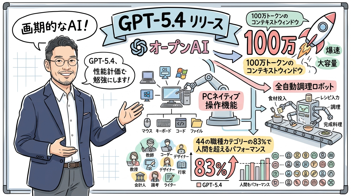 GPT-5.4 100万トークン コンピュータ操作 図解