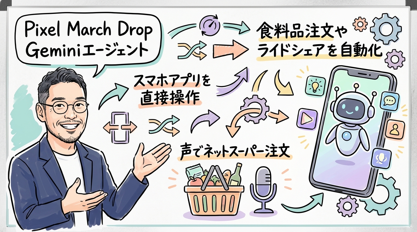Pixel March Drop Gemini アプリ操作 エージェント 図解