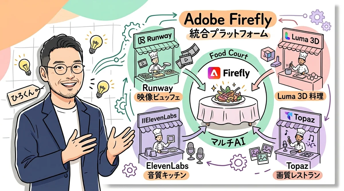 Adobe Firefly マルチAI統合のグラフィックレコーディング