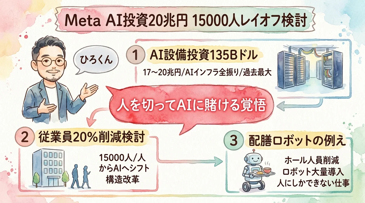 Meta AIレイオフのグラレコ図解