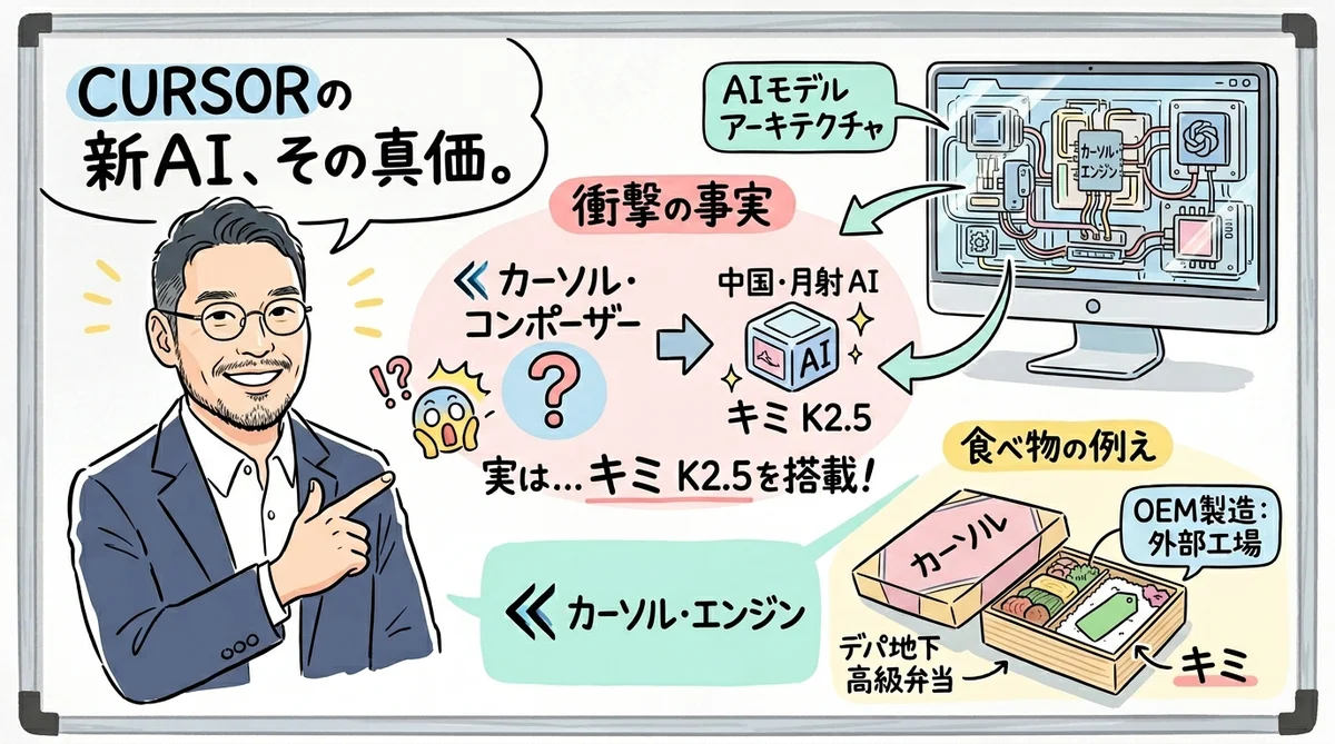 Cursor Composer 2 Kimi K2.5ベース判明のグラレコ図解