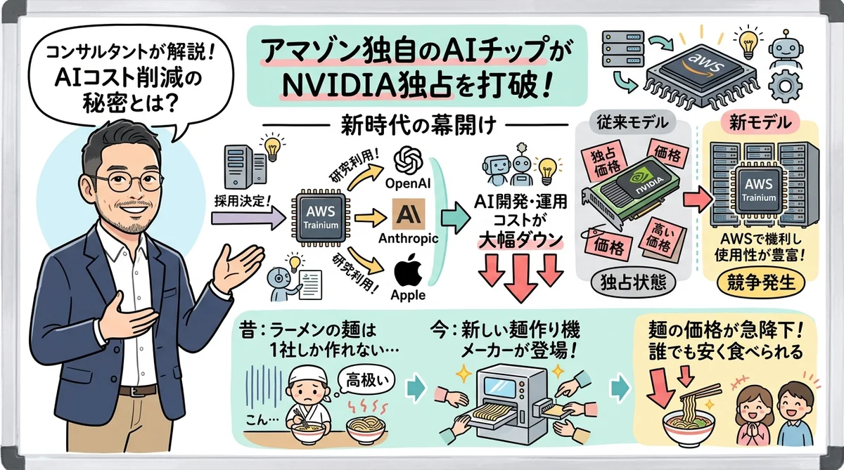 Amazon Trainium AIチップのグラレコ図解
