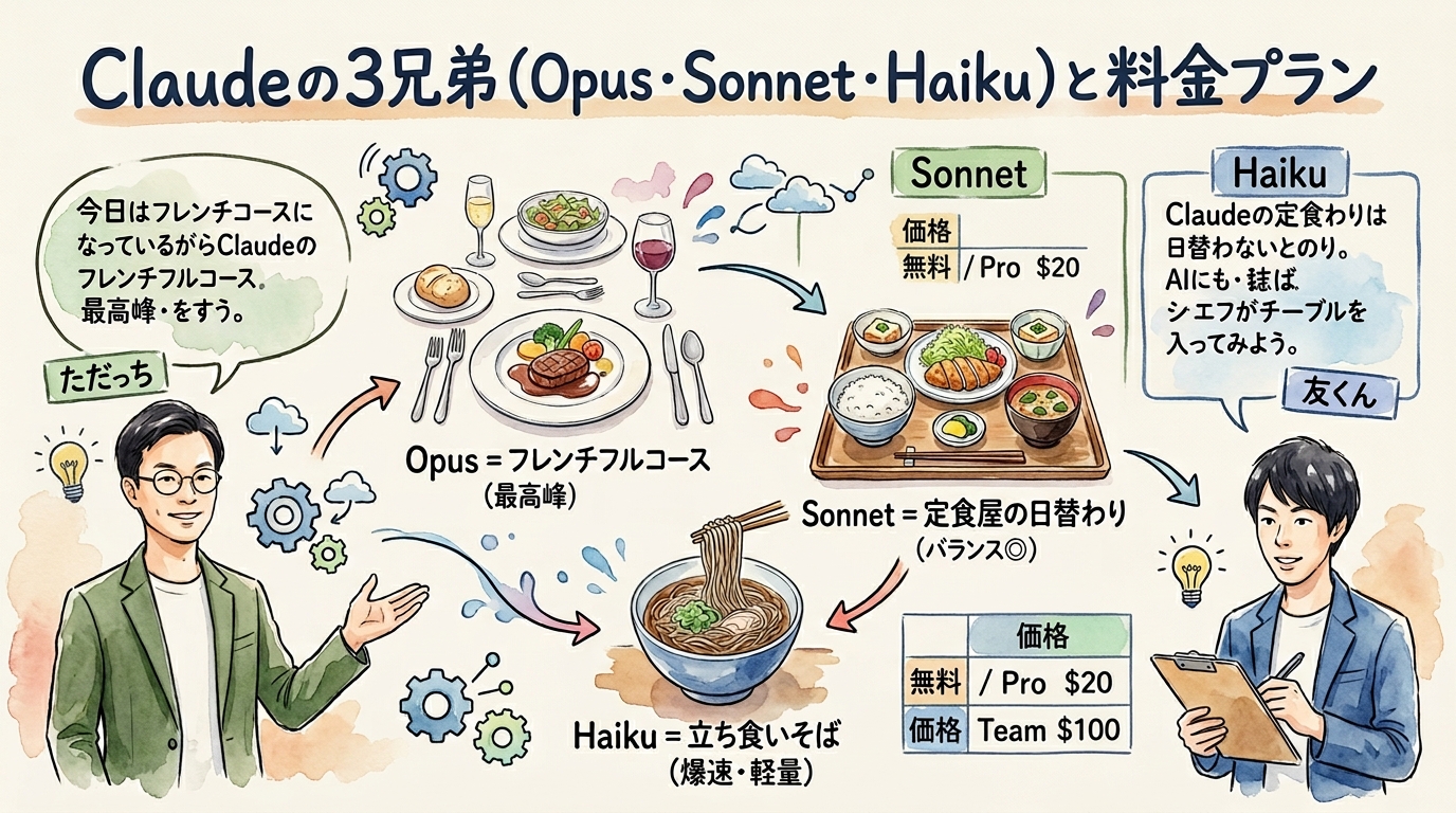 Claudeの3兄弟モデルと料金プラン 図解