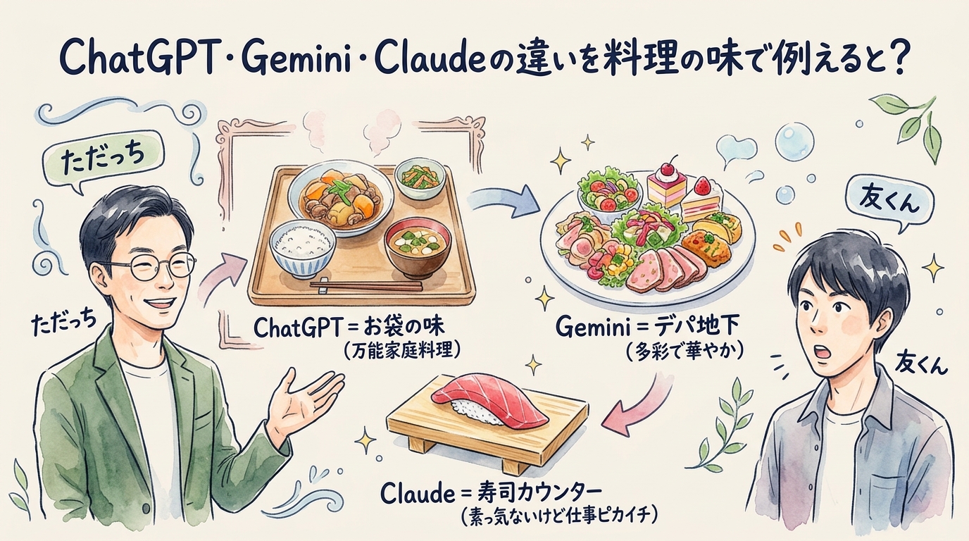 ChatGPT・Gemini・Claudeの料理の味比較 図解