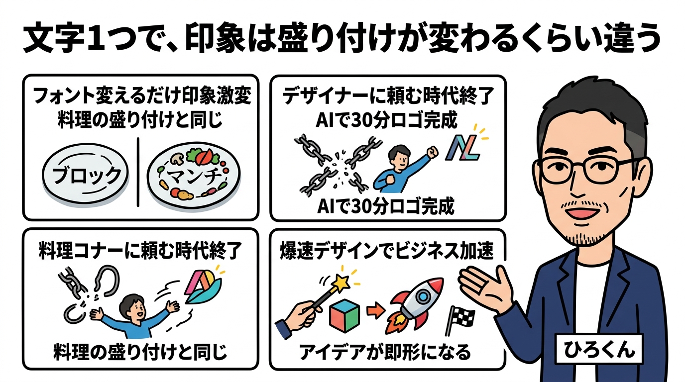 ひろくんコラム図解 文字1つで印象は盛り付けが変わるくらい違う