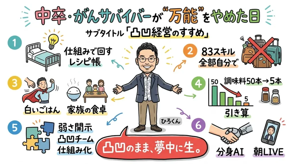 中卒がんサバイバーの凸凹経営 全体図解