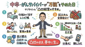 中卒がんサバイバーの凸凹経営 全体図解