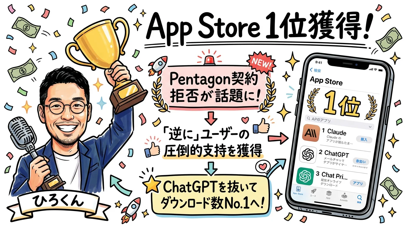 ClaudeがApp Store1位を獲得した解説イラスト