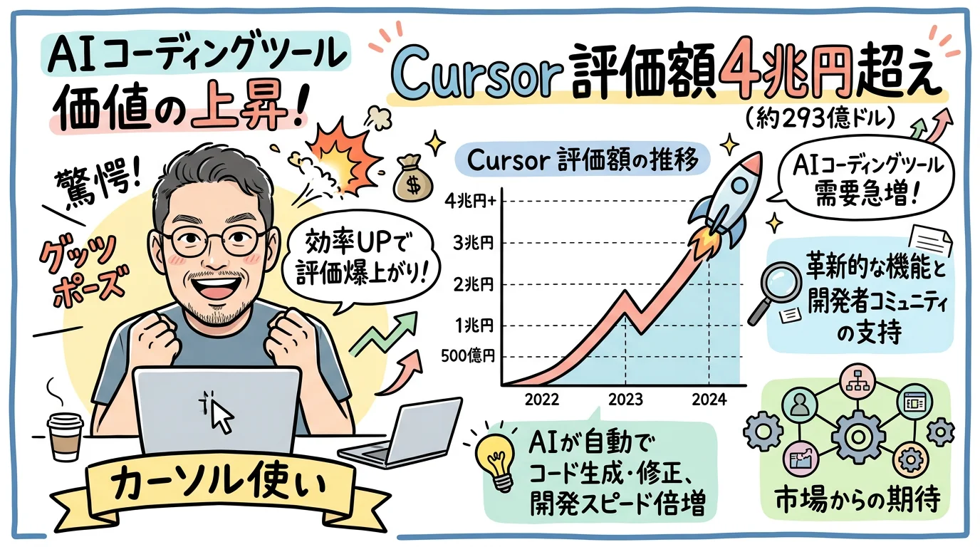 Cursor評価額4兆円超えを解説するグラレコ図解