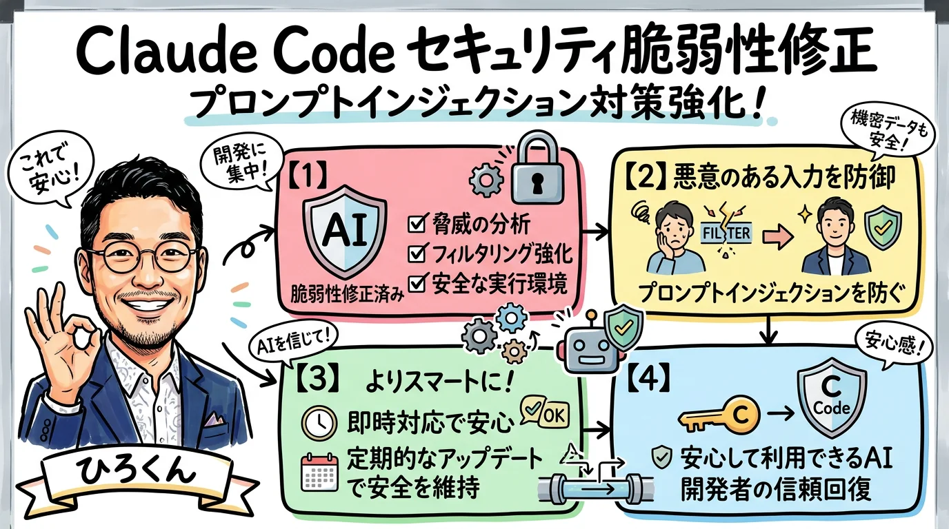 Claude Codeセキュリティ修正を解説するグラレコ図解