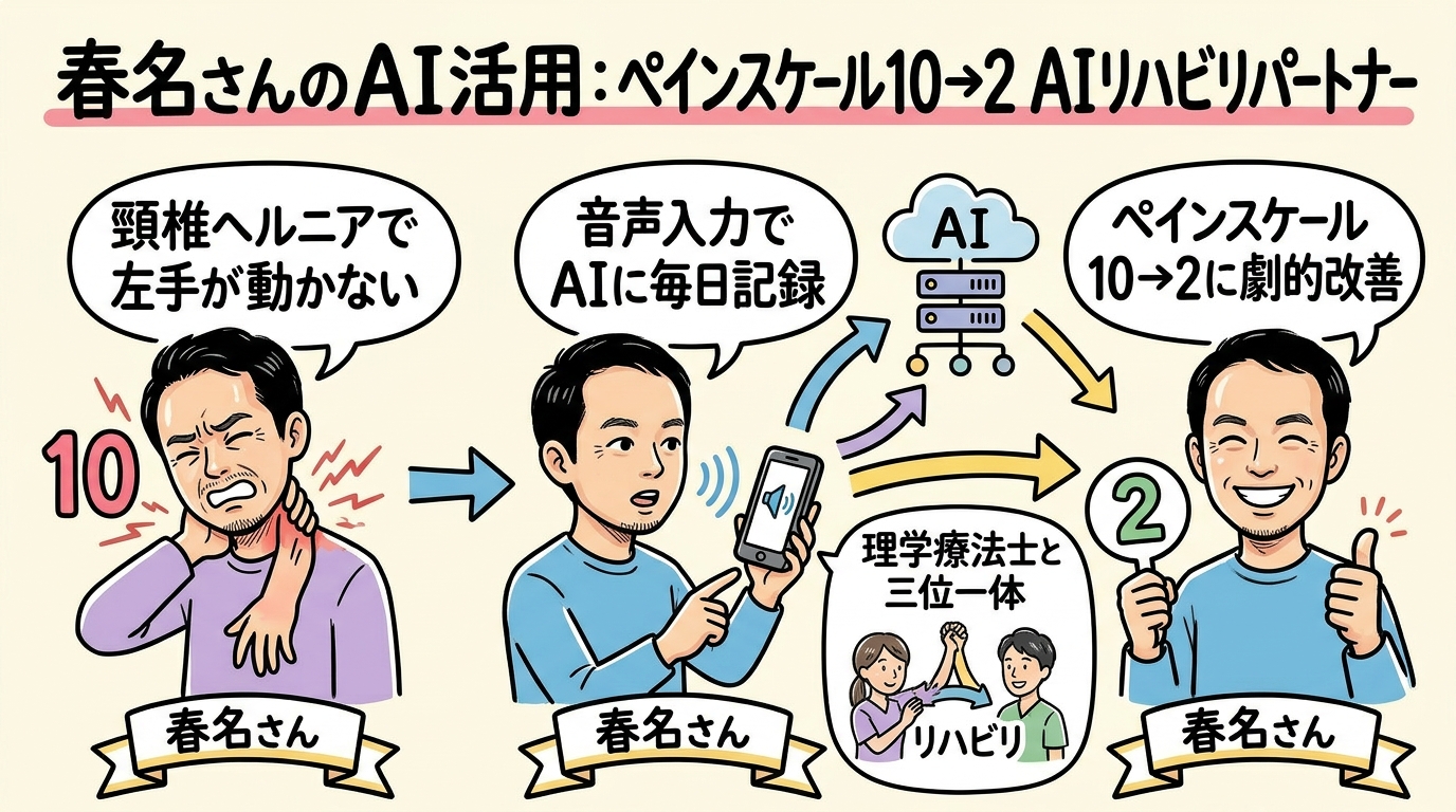 春名さんのAIリハビリパートナー ペインスケール10から2へ
