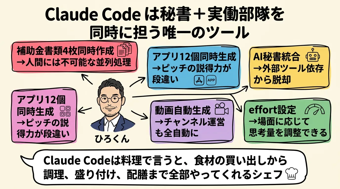 Claude Codeは秘書＋実働部隊を同時に担う唯一のツール コラム図解