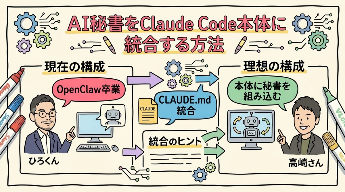 AI秘書をClaude Code本体に統合 グラレコ図解