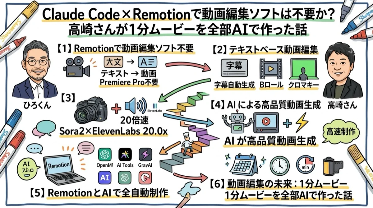 Claude Code × Remotionで動画編集ソフトは不要か？ 全体図解グラレコ