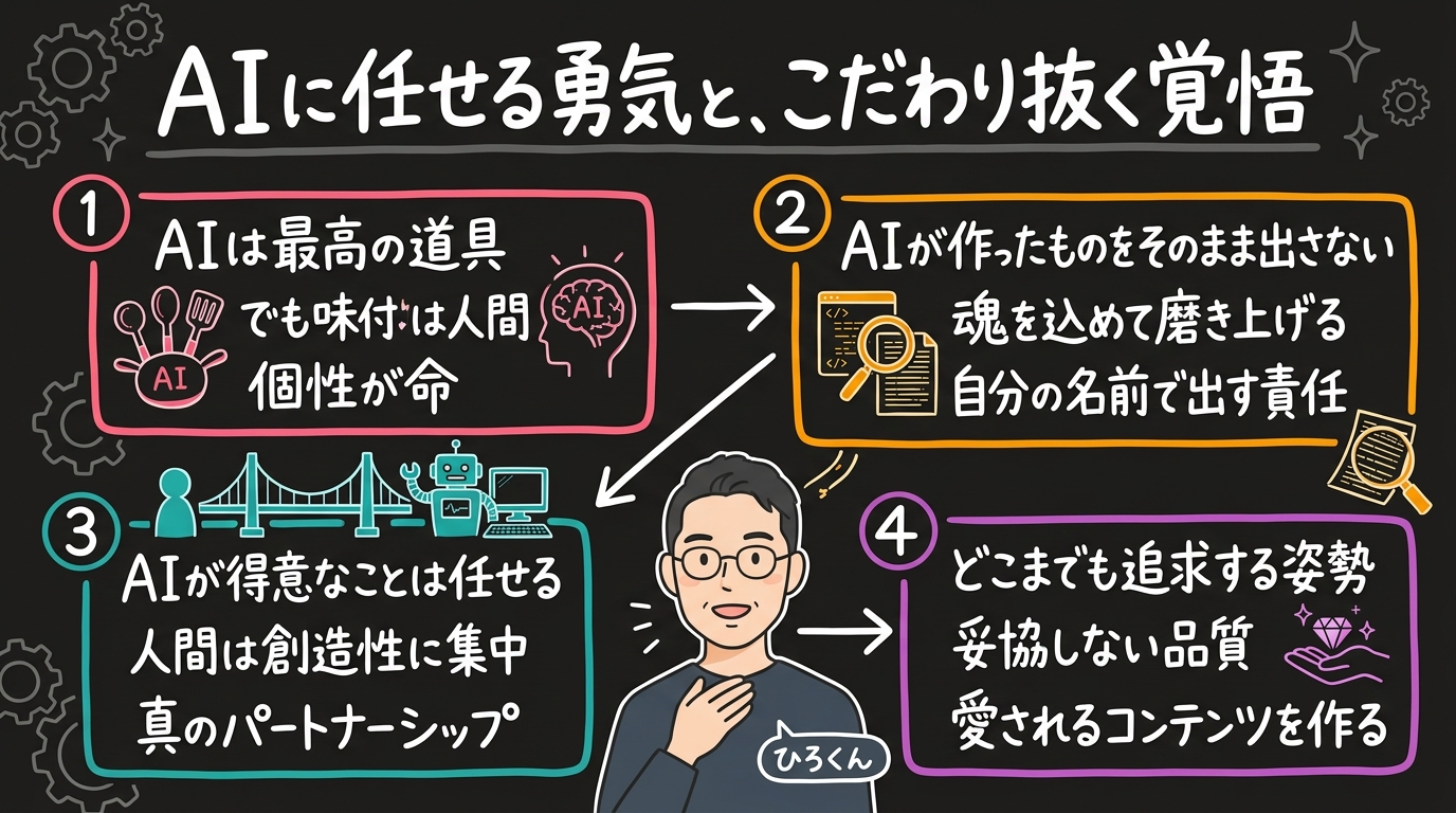 AIに任せる勇気と、こだわり抜く覚悟 ひろくんコラム図解