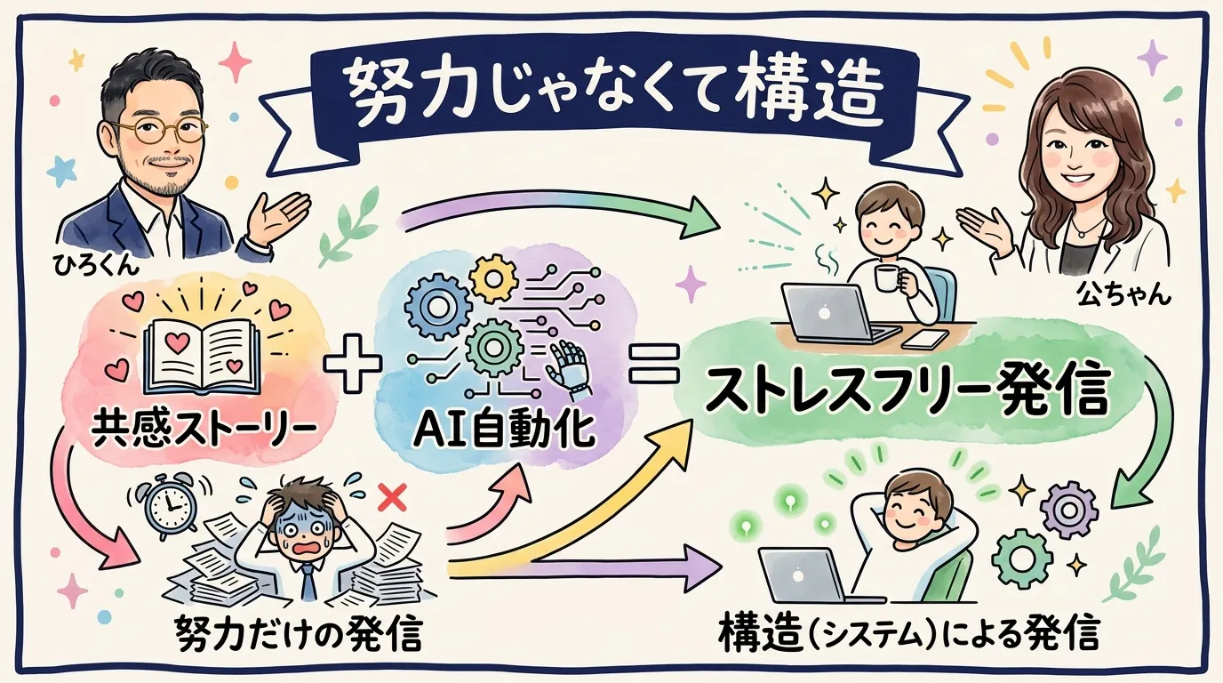 努力じゃなくて構造——共感ストーリー×AIで発信を仕組み化する図解