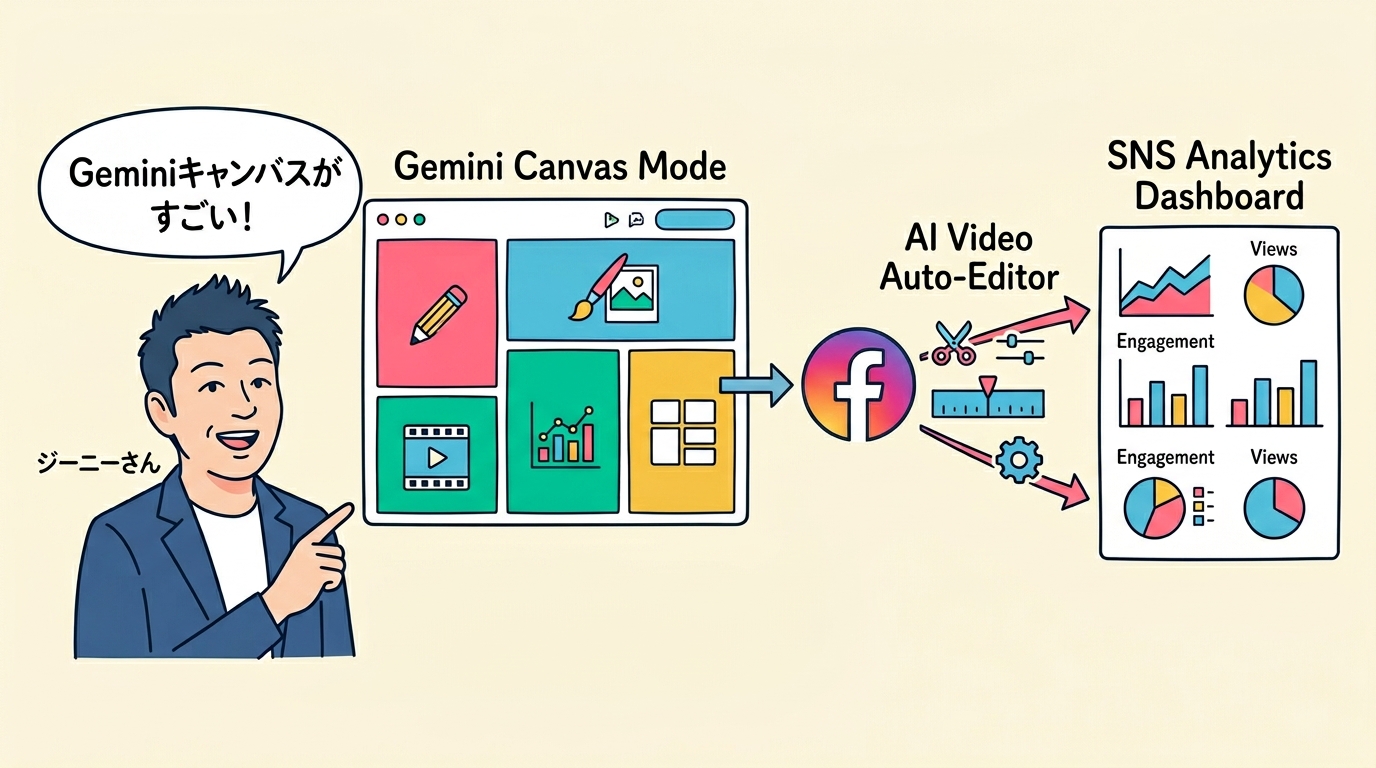 SNS AI動画マーケティンググラレコ図解 - Facebookリール動画活用術