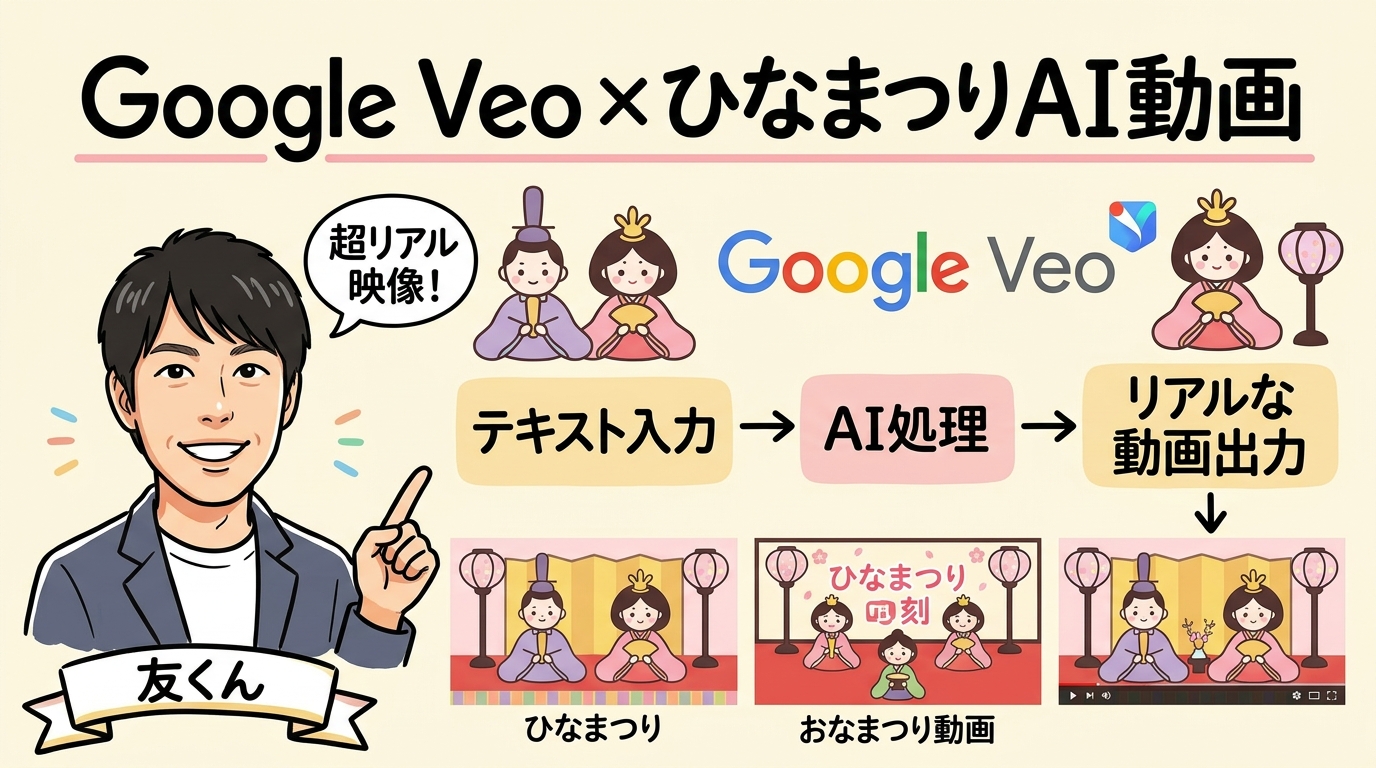 VeoAI動画デモひな祭りグラレコ図解 - AI動画生成で日本の伝統行事を再現