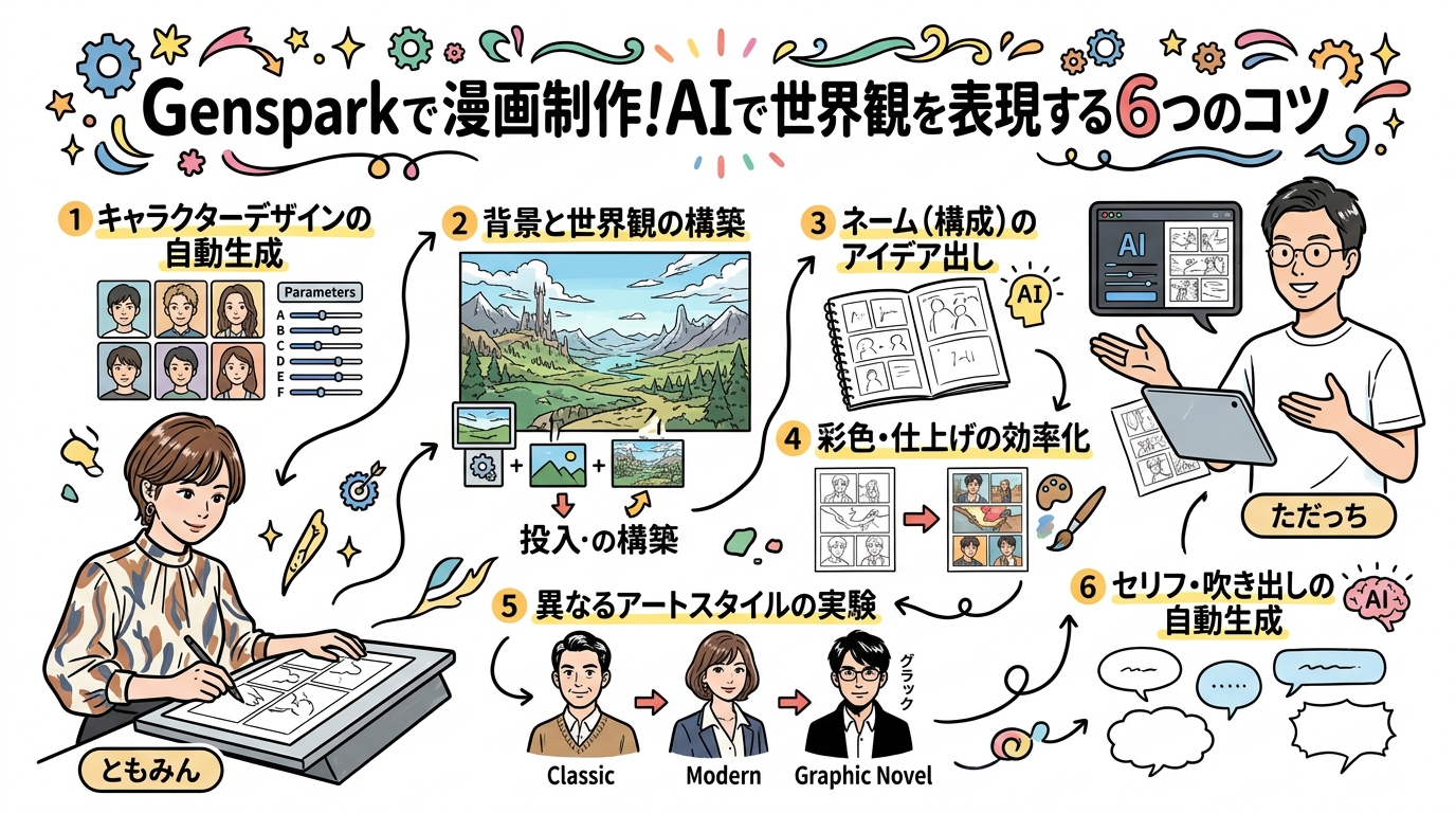 Gensparkで漫画制作 6つのコツ 全体図解グラレコ