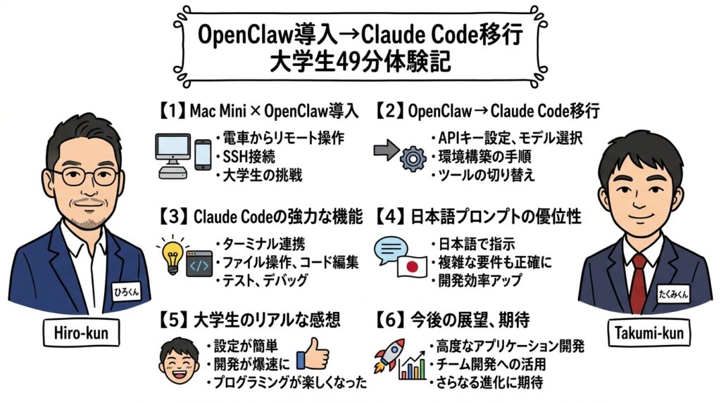 OpenClaw導入→Claude Code移行 大学生49分体験記 全体図解