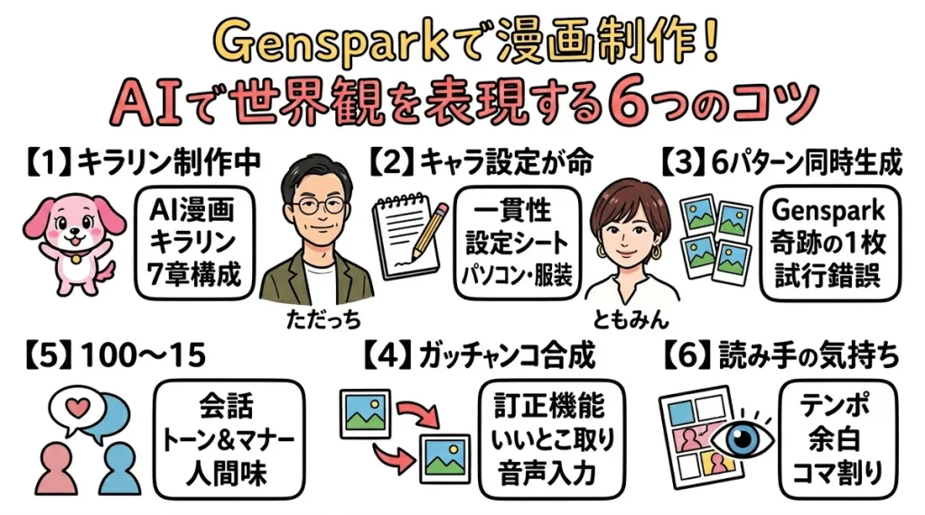 Gensparkで漫画制作 AIで世界観を表現する6つのコツ 全体図解グラレコ