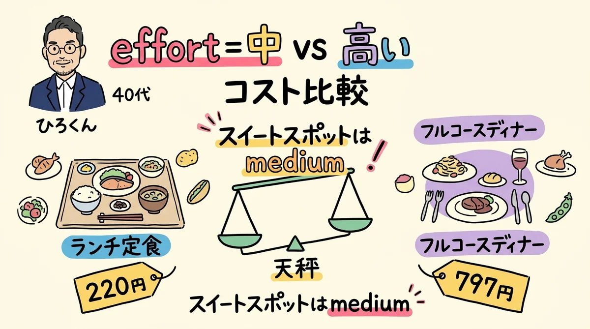 effort medium vs high コスト比較