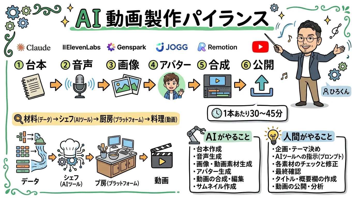 AIだけで動画を作る制作パイプライン グラレコ図解
