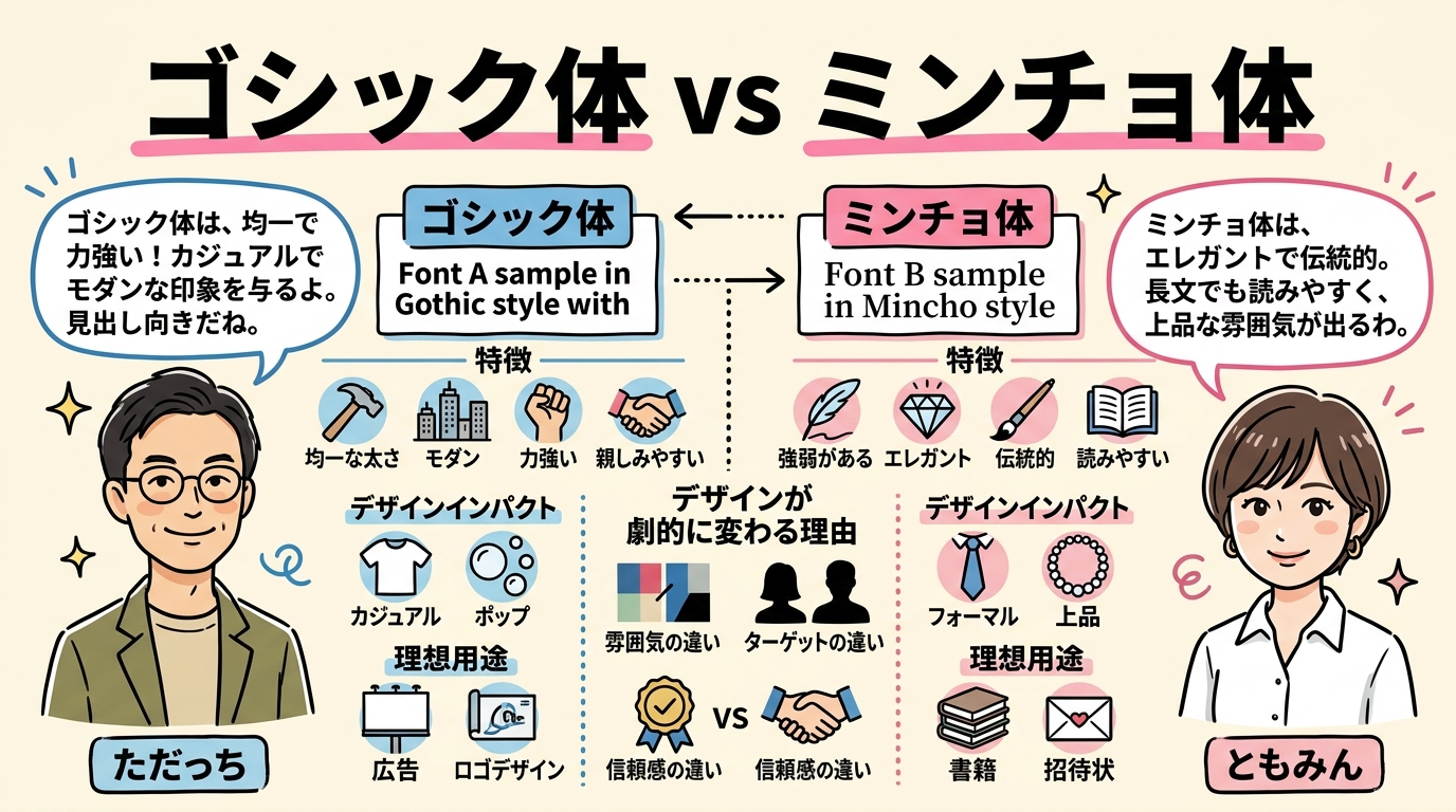 ゴシック vs ミンチョ体 フォント比較 ただっち×ともみん