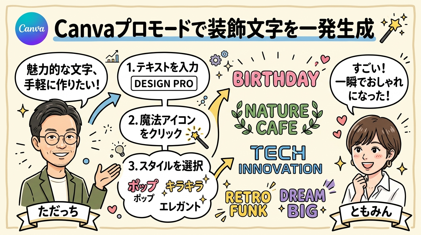 Canvaプロモード AI装飾文字生成 ただっち×ともみん