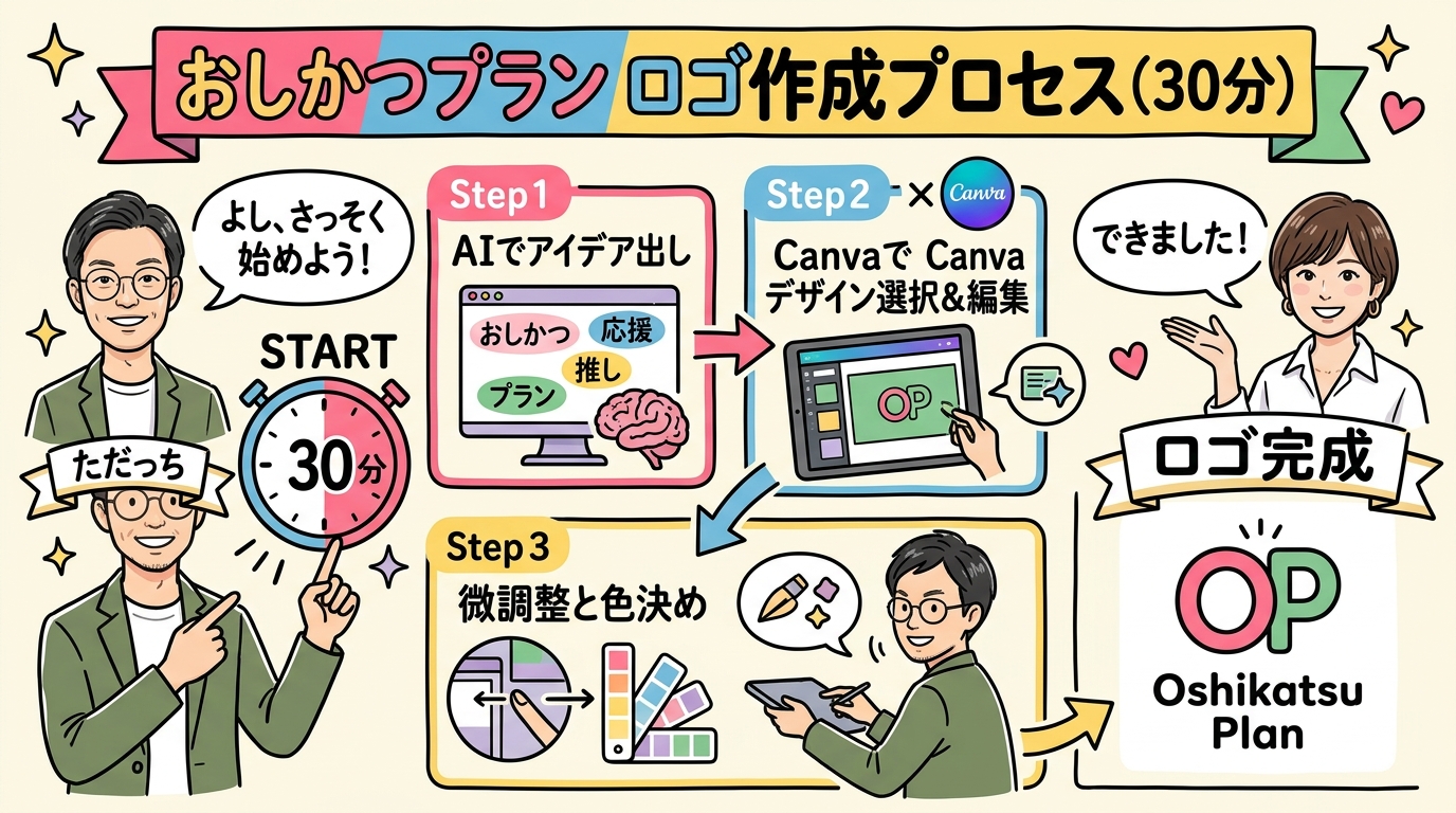 おしかつプラン ロゴ完成フロー ただっち×ともみん