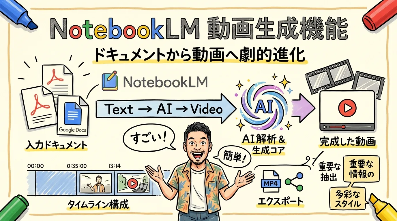 NotebookLM動画生成シネマティック グラレコ
