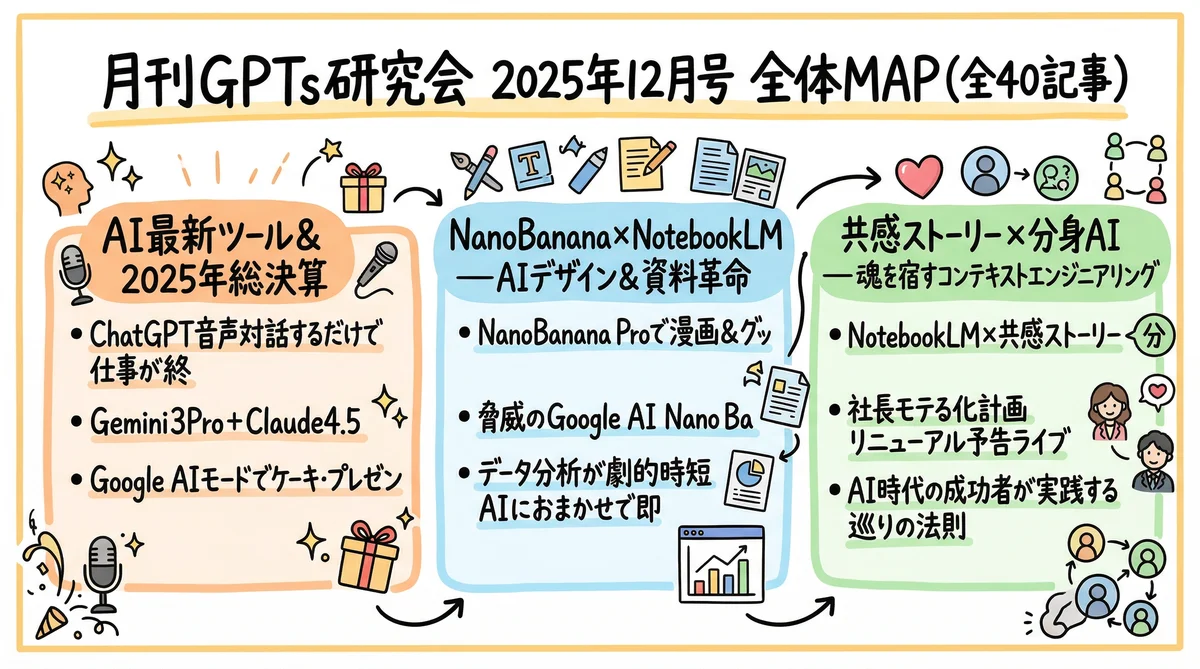 月刊GPTs研究会 2025年12月号 MONTH MAP - 4テーマ俯瞰図解