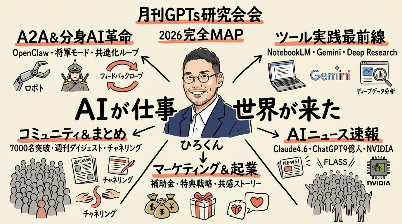 月刊GPTs研究会 2026年2月号 MONTH MAP - 5テーマ俯瞰図解