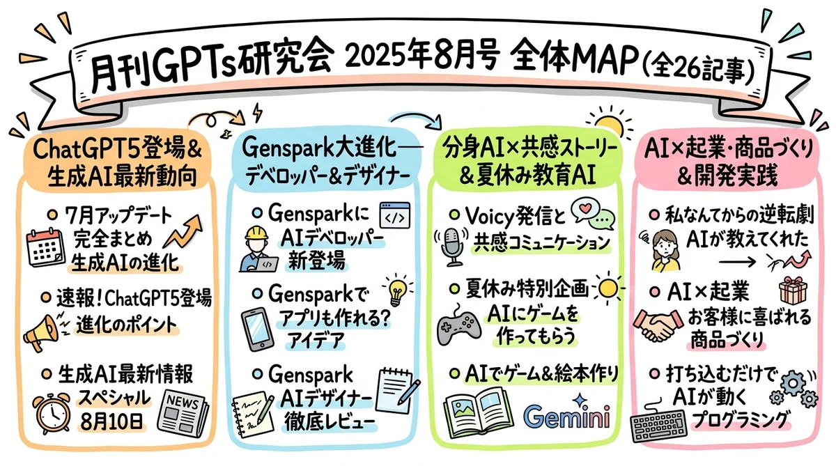 月刊GPTs研究会 2025年8月号 MONTH MAP グラフィックレコーディング