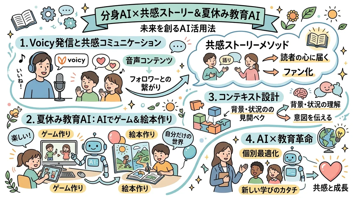 月刊GPTs研究会 2025年8月号 分身AI×共感ストーリー＆夏休み教育AI グラフィックレコーディング