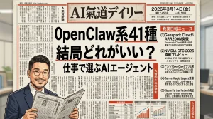 OpenClaw系41種 結局どれがいい 新聞風アイキャッチ 2026年3月14日号