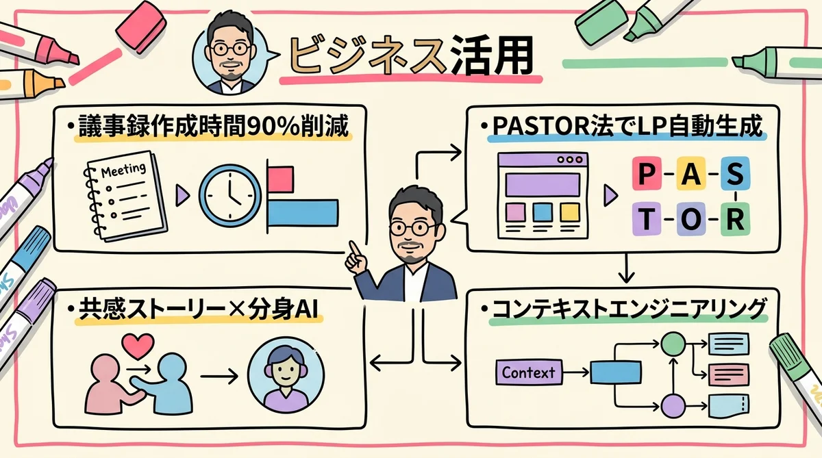 NotebookLMでビジネス活用 議事録・LP作成・収益化 図解