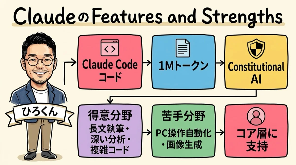 Claudeの特徴と得意分野図解
