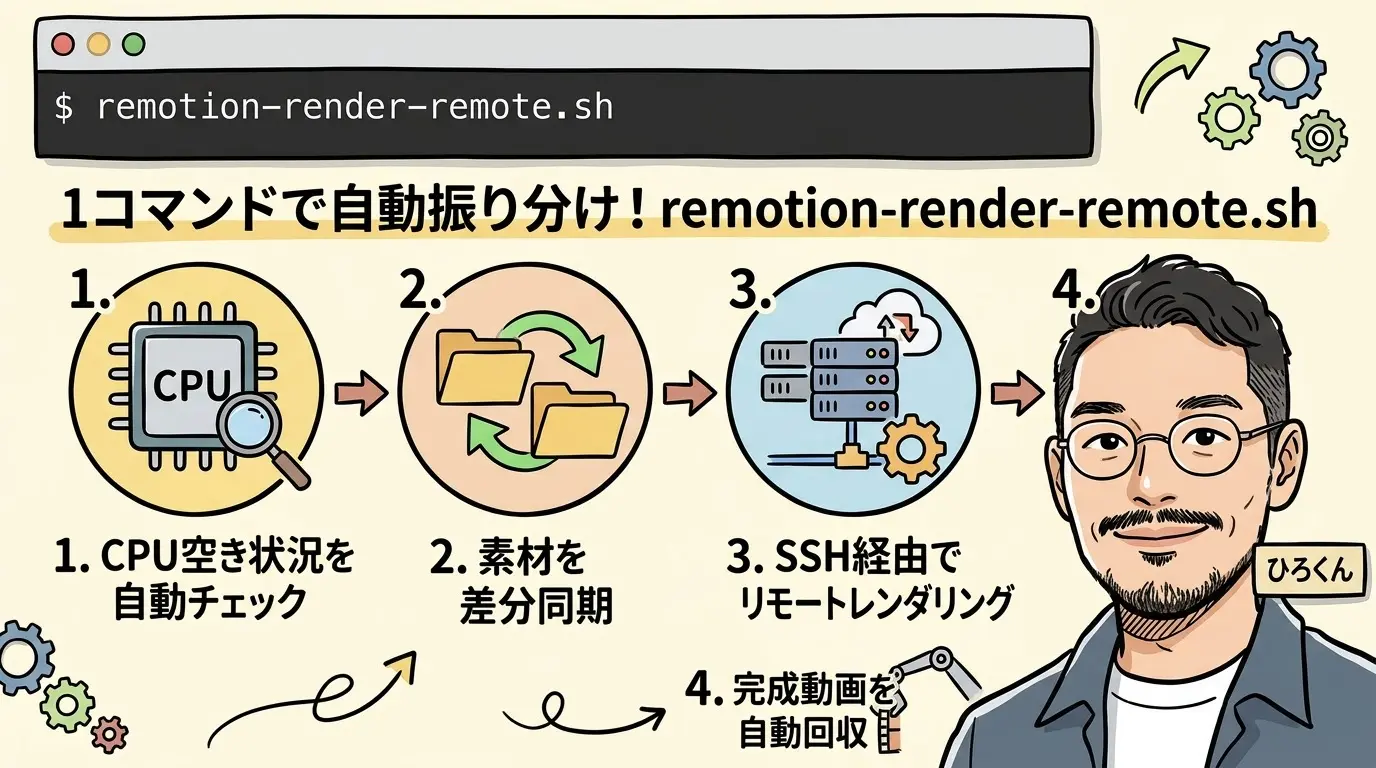 1コマンドで自動振り分け remotion-render-remote.sh