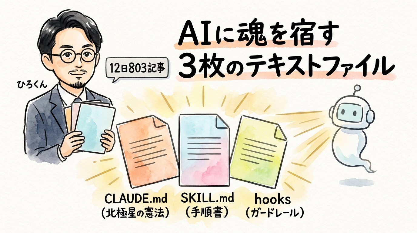 AIに魂を宿す方法 12日で803記事を支えた3枚のファイル グラフィックレコーディング図解